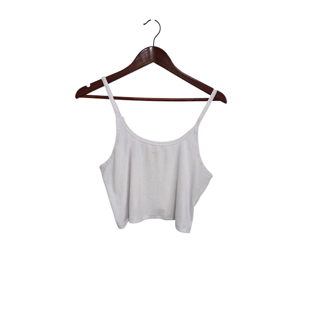 Open Edit Womens Cropped Camisole White Pointelle‎ Knit Adjustable Strap XL